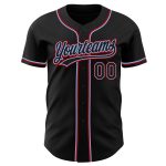 Custom Black Light Blue Red Authentic Baseball Jersey for Men Custom Black Black Light Blue-Red Authentic Baseball Jersey - Image 2