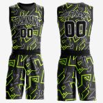 Custom Black Neon Green Basketball Jersey Sublimation Round Neck Suit Custom Black Black-Neon Green Round Neck Sublimation