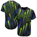 Custom Black Neon Green Royal 3D Pattern Baseball Jersey - Authentic Sports Apparel Custom Black Black Neon Green-Royal 3D