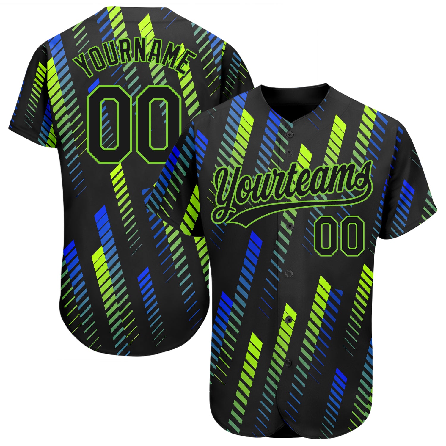 Custom Black Neon Green Royal 3D Pattern Baseball Jersey - Authentic Sports Apparel Custom Black Black Neon Green-Royal 3D