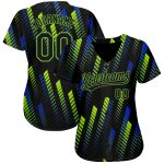 Custom Black Neon Green Royal 3D Pattern Baseball Jersey - Authentic Sports Apparel Custom Black Black Neon Green-Royal 3D - Image 2