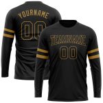 Custom Black Gold Long Sleeve Performance T-Shirt - Comfortable Athletic Wear for Men and Women Custom Black Black-Old Gold