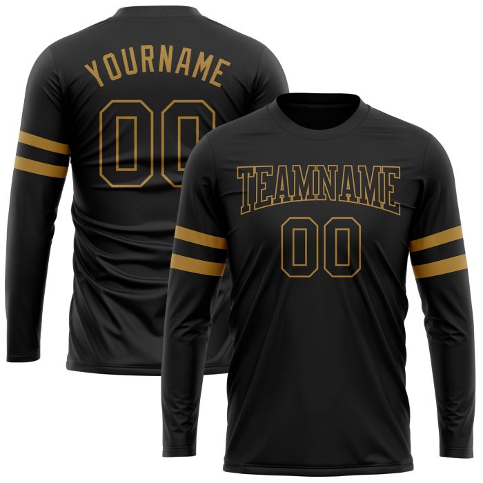 Custom Black Gold Long Sleeve Performance T-Shirt - Comfortable Athletic Wear for Men and Women Custom Black Black-Old Gold - Image 1
