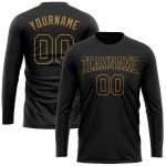 Custom Black Gold Long Sleeve Performance T-Shirt - Comfortable Athletic Wear for Men and Women Custom Black Black-Old Gold - Image 2