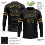 Custom Black Gold Long Sleeve Performance T-Shirt - Comfortable Athletic Wear for Men and Women Custom Black Black-Old Gold - Image 3