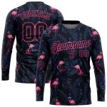 Custom Black Pink Flamingo 3D Pattern Performance Long Sleeve T-Shirt Custom Black Black-Pink Flamingo 3D Pattern Long Sleeve