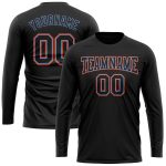 Custom Performance T-Shirt Black Powder Blue Orange Long Sleeve for Men Custom Black Black Powder Blue-Orange Long Sleeve - Image 2
