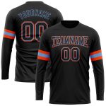 Custom Performance T-Shirt Black Powder Blue Orange Long Sleeve for Men Custom Black Black Powder Blue-Orange Long Sleeve