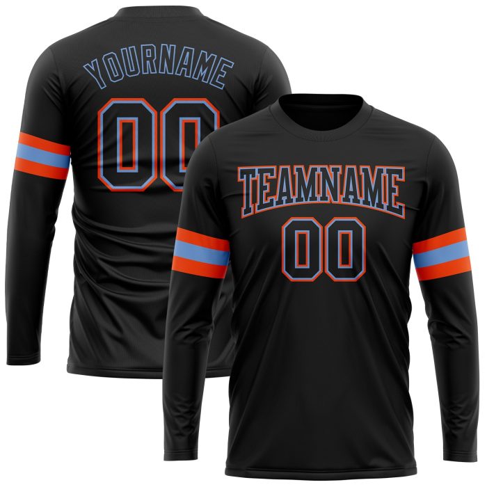 Custom Performance T-Shirt Black Powder Blue Orange Long Sleeve for Men Custom Black Black Powder Blue-Orange Long Sleeve - Image 1
