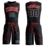 Custom Black Red Round Neck Basketball Jersey Sublimation Suit Custom Black Black-Red Round Neck Sublimation Basketball Suit