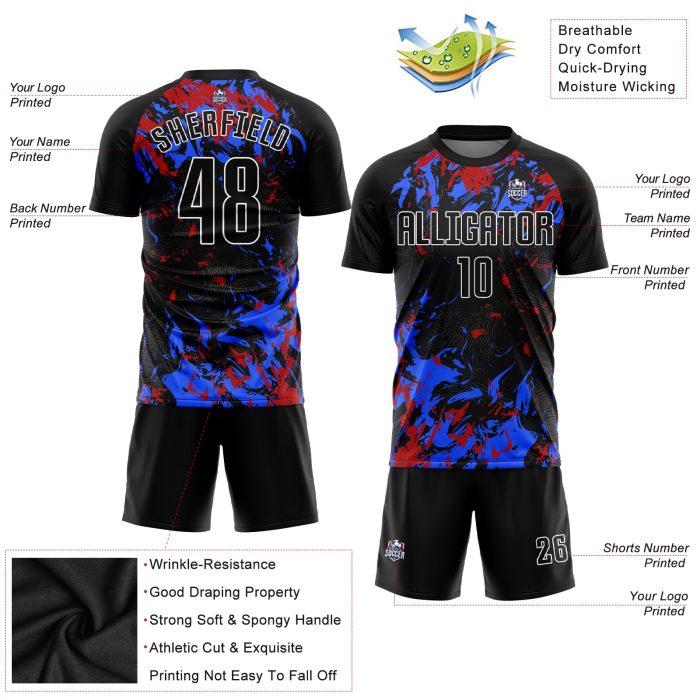 Custom Black and Royal-Red Soccer Jersey - Sublimation Uniform Custom Black Black Royal-Red Sublimation Soccer Uniform Jersey - Image 3