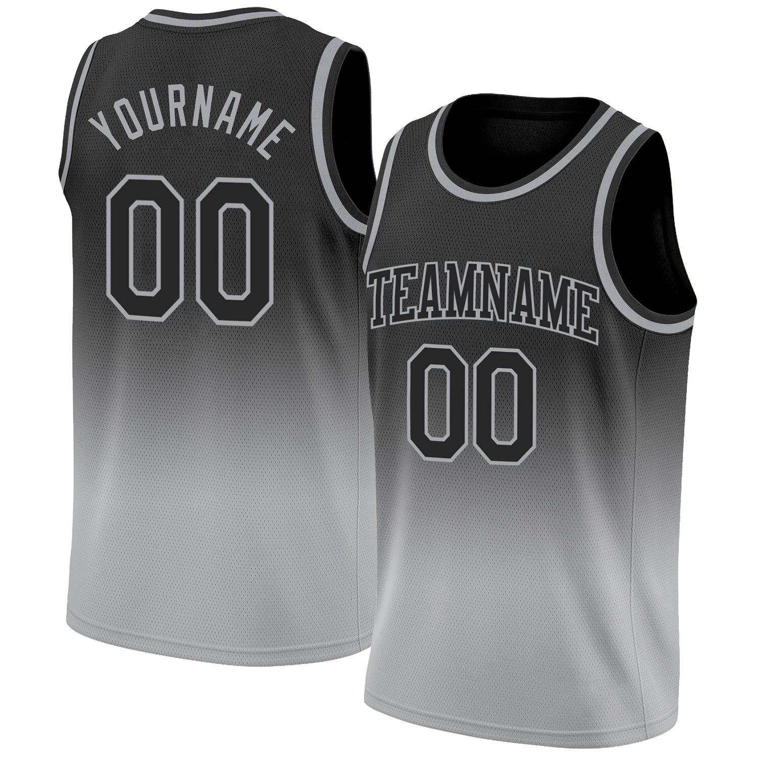 Custom Black Silver Gray Fade Basketball Jersey - Authentic Fashion Sportswear Custom Black Black-Silver Gray Authentic Fade