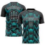 Black-Teal Sublimation Soccer Jersey - Custom Soccer Uniform for Teams Custom Black Black-Teal Sublimation Soccer Uniform