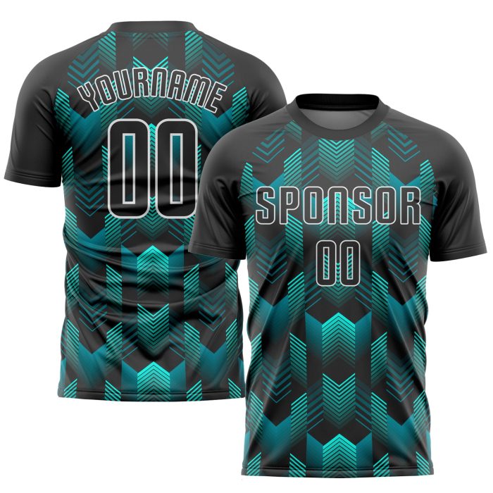 Black-Teal Sublimation Soccer Jersey - Custom Soccer Uniform for Teams Custom Black Black-Teal Sublimation Soccer Uniform - Image 1