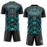 Black-Teal Sublimation Soccer Jersey - Custom Soccer Uniform for Teams Custom Black Black-Teal Sublimation Soccer Uniform - Image 2