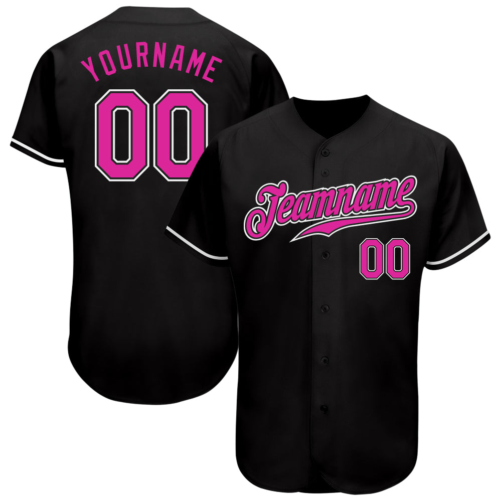Custom Black Deep Pink-White Authentic Baseball Jersey Style 9237 Custom Baseball Jersey Black Deep Pink White Authentic Style 9237 Custom Black Deep Pink-White Authentic Baseball Jersey - Image 1