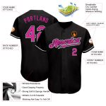Custom Baseball Jersey Black Deep Pink White Authentic Style 9237 Custom Black Deep Pink-White Authentic Baseball Jersey - Image 3