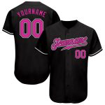 Custom Black Deep Pink White Baseball Jersey - Authentic Design, Perfect for Sports Fans Custom Black Deep Pink-White Authentic