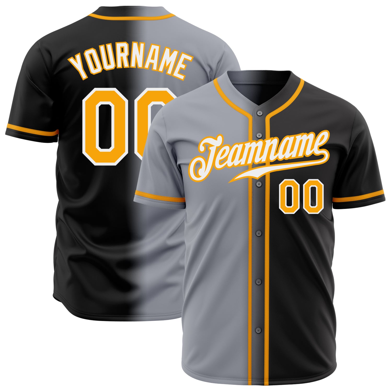 Custom Black Gold Gray White Fade Authentic Baseball Jersey Fashion Custom Black Gold Gray-White Authentic Fade Fashion Baseball