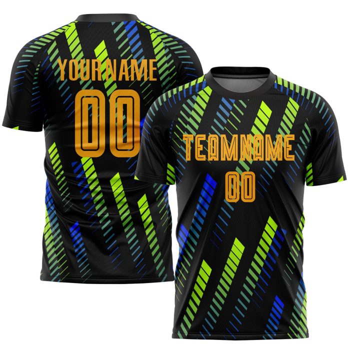 Black Gold Neon Green Sublimation Soccer Jersey - Custom Uniform Custom Black Gold-Neon Green Sublimation Soccer Uniform - Image 1