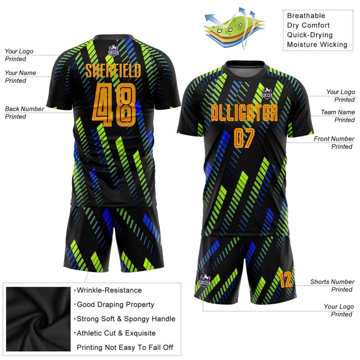 Black Gold Neon Green Sublimation Soccer Jersey - Custom Uniform Custom Black Gold-Neon Green Sublimation Soccer Uniform - Image 3