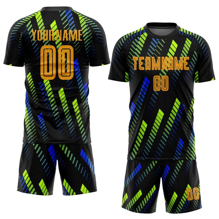 Black Gold Neon Green Sublimation Soccer Jersey - Custom Uniform Custom Black Gold-Neon Green Sublimation Soccer Uniform - Image 2