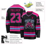 Custom Black Hockey Jersey with Hot Pink and Light Blue Accents - Personalized Team Apparel Custom Black Hot Pink-Light Blue - Image 3