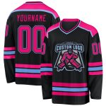 Custom Black Hockey Jersey with Hot Pink and Light Blue Accents - Personalized Team Apparel Custom Black Hot Pink-Light Blue