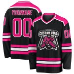 Personalized Black Hot Pink White Hockey Jersey for Men and Women Customize Your Own Design Custom Black Hot Pink-White Hockey