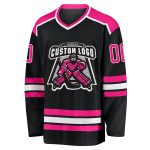 Personalized Black Hot Pink White Hockey Jersey for Men and Women Customize Your Own Design Custom Black Hot Pink-White Hockey - Image 2