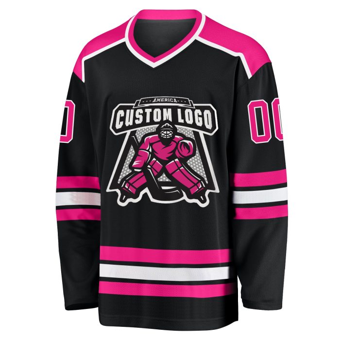 Personalized Black Hot Pink White Hockey Jersey for Men and Women Customize Your Own Design Custom Black Hot Pink-White Hockey - Image 2