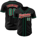 Custom Black Baseball Jersey with Kelly Green and Red Accents - Authentic Design Custom Black Kelly Green-Red Authentic Baseball