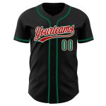 Custom Black Baseball Jersey with Kelly Green and Red Accents - Authentic Design Custom Black Kelly Green-Red Authentic Baseball - Image 2
