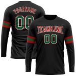 Custom Performance T-Shirt in Black, Kelly Green, Red & White - Long Sleeve Custom Black Kelly Green Red-White Long Sleeve