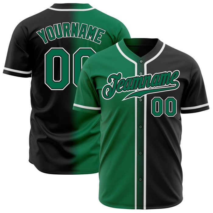 Custom Black Green White Authentic Fade Baseball Jersey - Fashion Style Custom Black Kelly Green-White Authentic Fade Fashion - Image 1