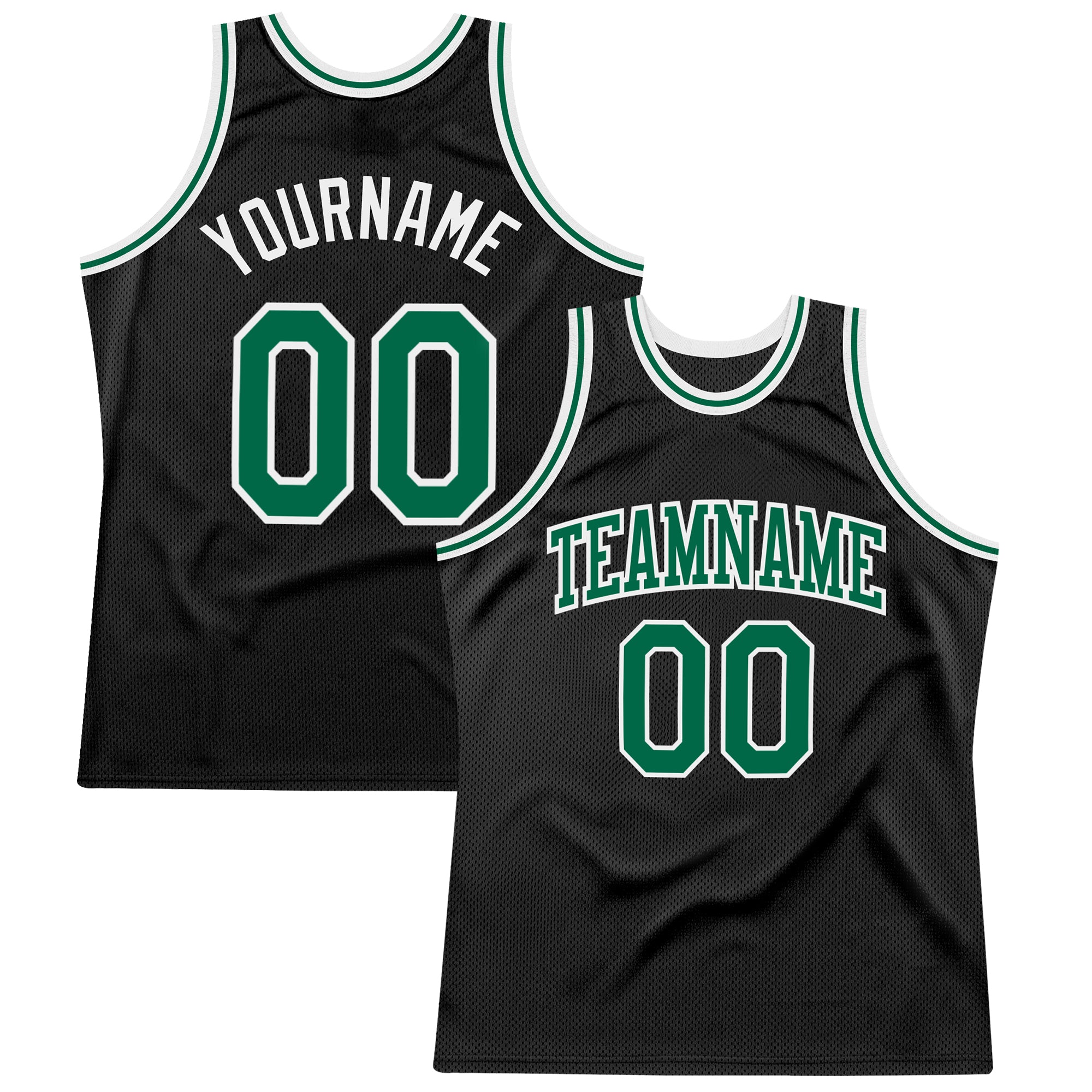 Custom Black Kelly Green White Basketball Jersey - Authentic Throwback Design Custom Black Kelly Green-White Authentic Throwback