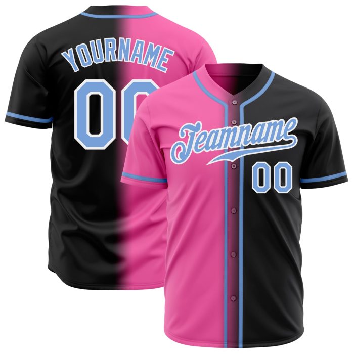 Custom Baseball Jersey Authentic Fade Light Blue Pink White Black Design Custom Black Light Blue Pink-White Authentic Fade - Image 1