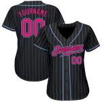 Custom Hot Pink Light Blue Pinstripe Baseball Jersey - Authentic Style 9689 Custom Black Light Blue Pinstripe Hot Pink-Light - Image 2
