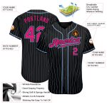 Custom Hot Pink Light Blue Pinstripe Baseball Jersey - Authentic Style 9689 Custom Black Light Blue Pinstripe Hot Pink-Light - Image 3