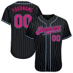 Custom Hot Pink Light Blue Pinstripe Baseball Jersey - Authentic Style 9689 Custom Black Light Blue Pinstripe Hot Pink-Light