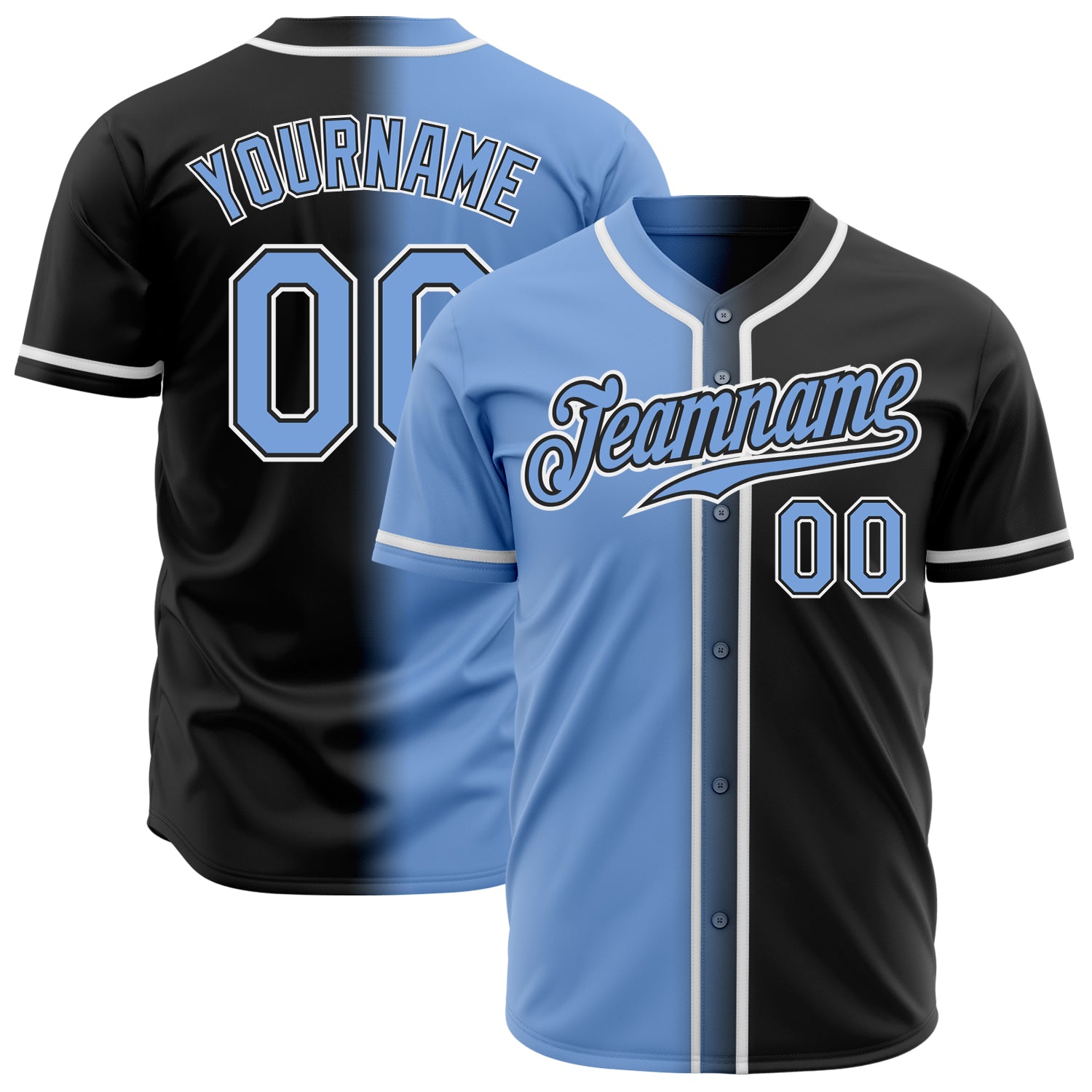 Custom Authentic Fade Baseball Jersey in Black Light Blue-White Custom Black Light Blue-White Authentic Fade Fashion Baseball