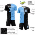 Custom Black Light Blue White Sublimation Soccer Jersey - Fashion Split Design Uniform Custom Black Light Blue-White Sublimation - Image 3