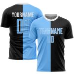 Custom Black Light Blue White Sublimation Soccer Jersey - Fashion Split Design Uniform Custom Black Light Blue-White Sublimation