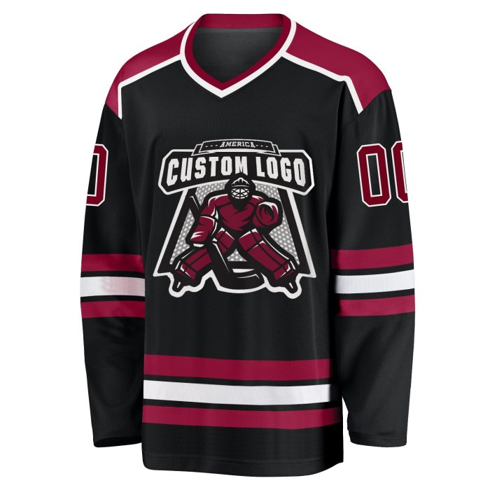 Custom Black Maroon White Hockey Jersey - Personalized Ice Hockey Team Jersey Custom Black Maroon-White Hockey Jersey - Image 2