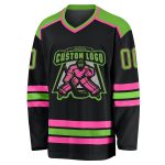 Custom Black Neon Hockey Jersey with Green and Pink Accents - Personalized Sports Apparel Custom Black Neon Green-Pink Hockey - Image 2