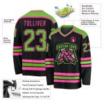 Custom Black Neon Hockey Jersey with Green and Pink Accents - Personalized Sports Apparel Custom Black Neon Green-Pink Hockey - Image 3