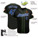 Custom Black Neon Green Pinstripe Authentic Baseball Jersey - Royal White Custom Black Neon Green Pinstripe Royal-White Authentic - Image 3