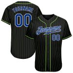 Custom Black Neon Green Pinstripe Authentic Baseball Jersey - Royal White Custom Black Neon Green Pinstripe Royal-White Authentic