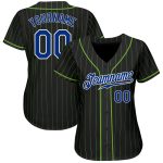 Custom Black Neon Green Pinstripe Authentic Baseball Jersey - Royal White Custom Black Neon Green Pinstripe Royal-White Authentic - Image 2