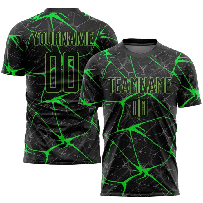 Custom Sublimation Soccer Jersey - Black Neon Green Uniform Custom Black Neon Green Sublimation Soccer Uniform Jersey - Image 1
